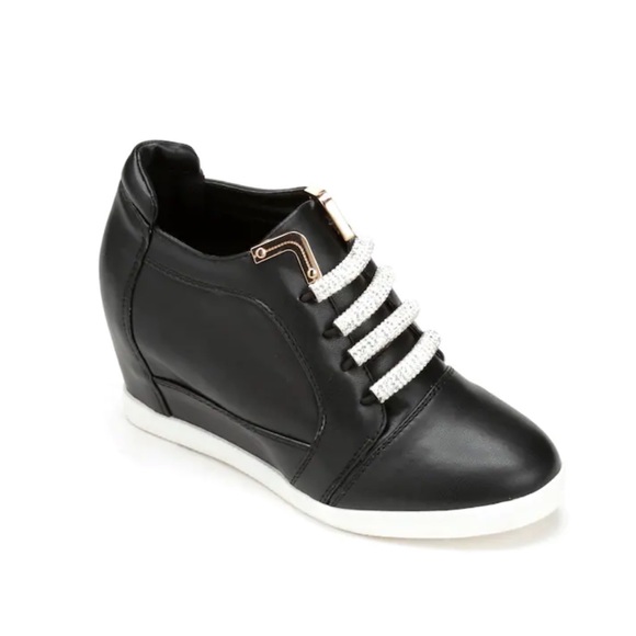 Black Hidden Wedge heel High-Top Midnight Velvet - Picture 1 of 10